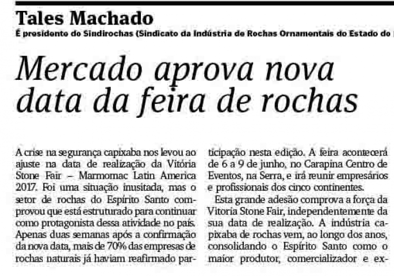 Mercado aprova nova data da feira brasileira de rochas ornamentais