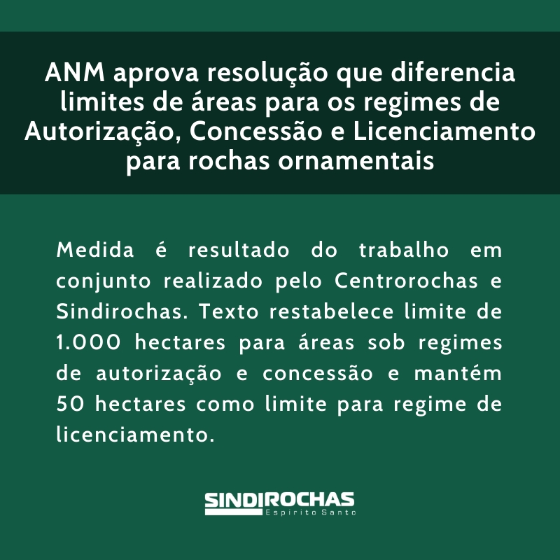 ANM aprova resolução que diferencia limites de áreas para os regimes de Autorização, Concessão e Licenciamento para rochas ornamentais