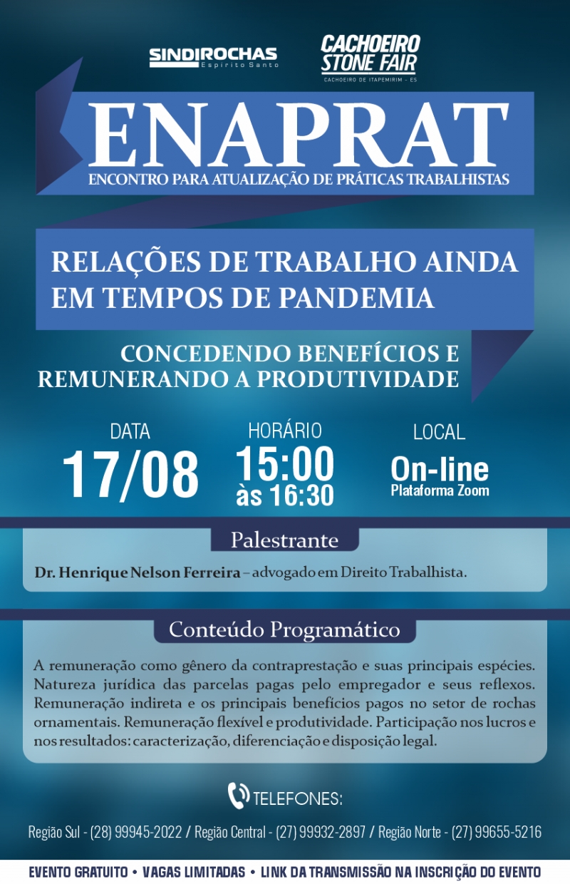 Live • Enaprat (Encontro para Atualização de Práticas Trabalhistas) - Relações de Trabalho Ainda em Tempos de Pandemia: Concedendo Benefícios e Remunerando a Produtividade