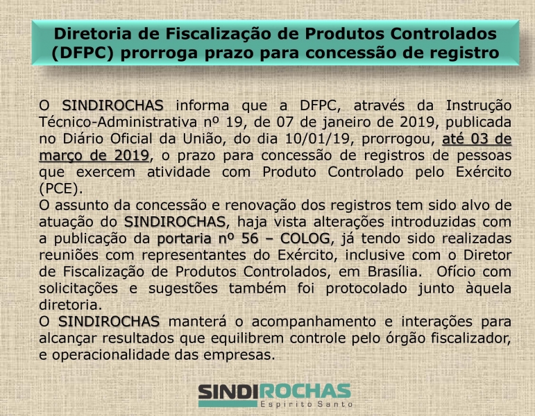 DFPC prorroga prazo para concessão de registro