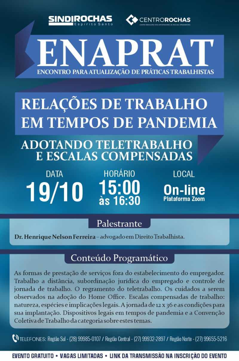 Live • Enaprat (Encontro para Atualização de Práticas Trabalhistas) - Relações de Trabalho em Tempos de Pandemia: Adotando Teletrabalho e Escalas Compensadas