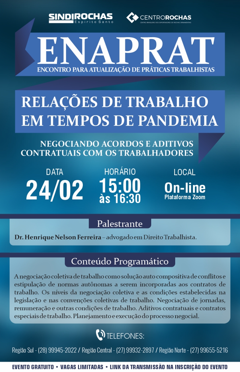 Live • Enaprat (Encontro para Atualização de Práticas Trabalhistas) - Relações de Trabalho em Tempos de Pandemia: Negociando Acordos e Aditivos Contratuais com os Trabalhadores