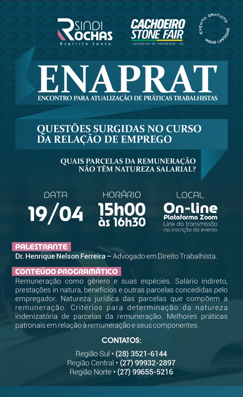 Live • Enaprat – Questões Surgidas no Curso da Relação de Emprego: Quando Parcelas da Remuneração Não Têm Natureza Salarial?