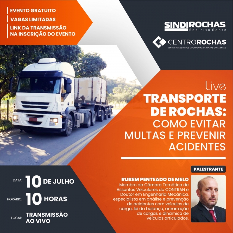Especialista em transporte de rochas falará sobre como prevenir acidentes e evitar multas no transporte da carga