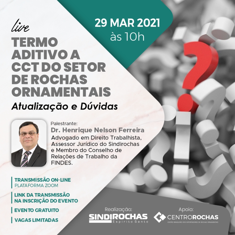 Live • Termo Aditivo a CCT do Setor de Rochas Ornamentais - Atualização e Dúvidas